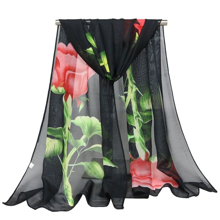 Graceful Rose Printed Chiffon Women's Scarf