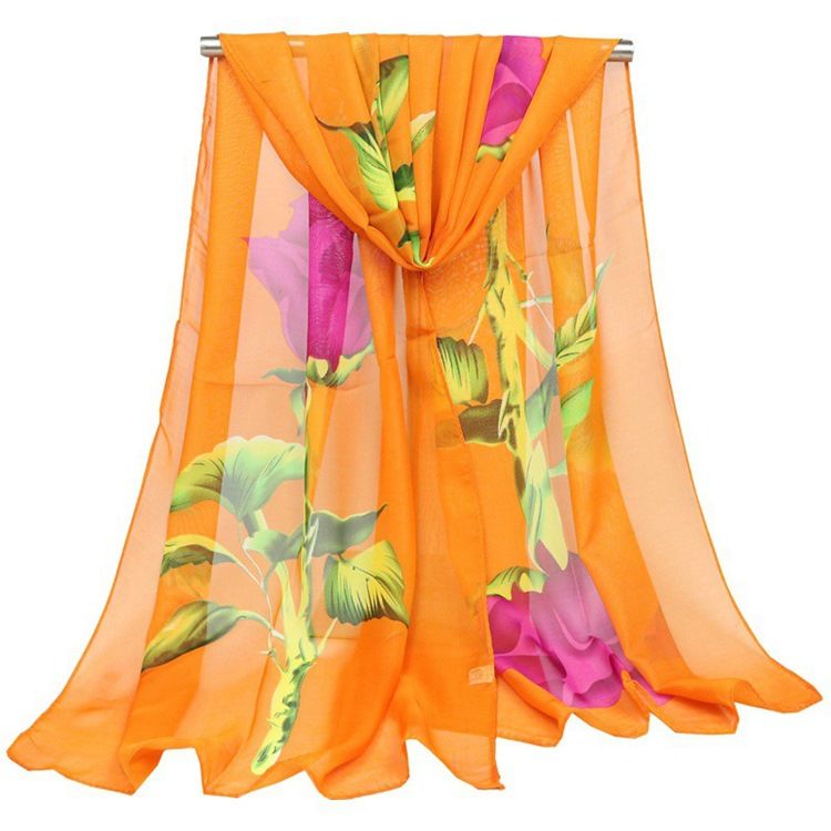 Graceful Rose Printed Chiffon Women's Scarf