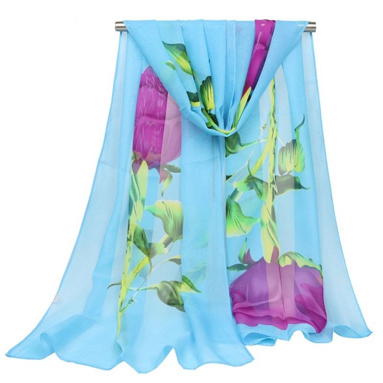 Graceful Rose Printed Chiffon Women's Scarf