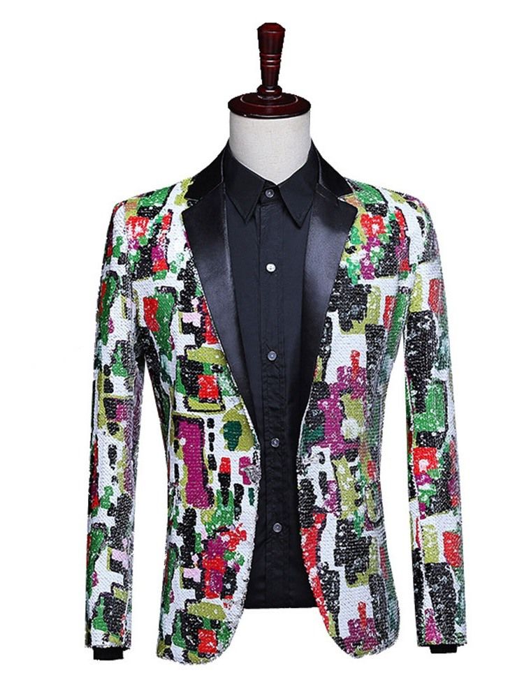 Button Color Block Stage Costumes Men's Blazers