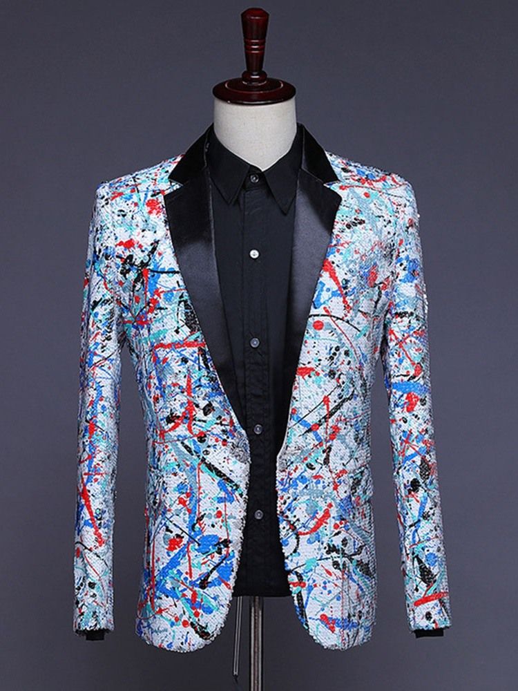 Button Color Block Stage Costumes Men's Blazers