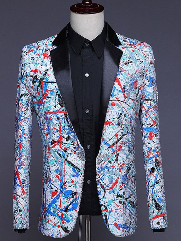 Button Color Block Stage Costumes Men's Blazers