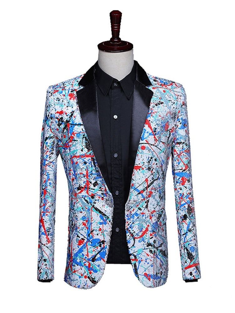 Button Color Block Stage Costumes Men's Blazers