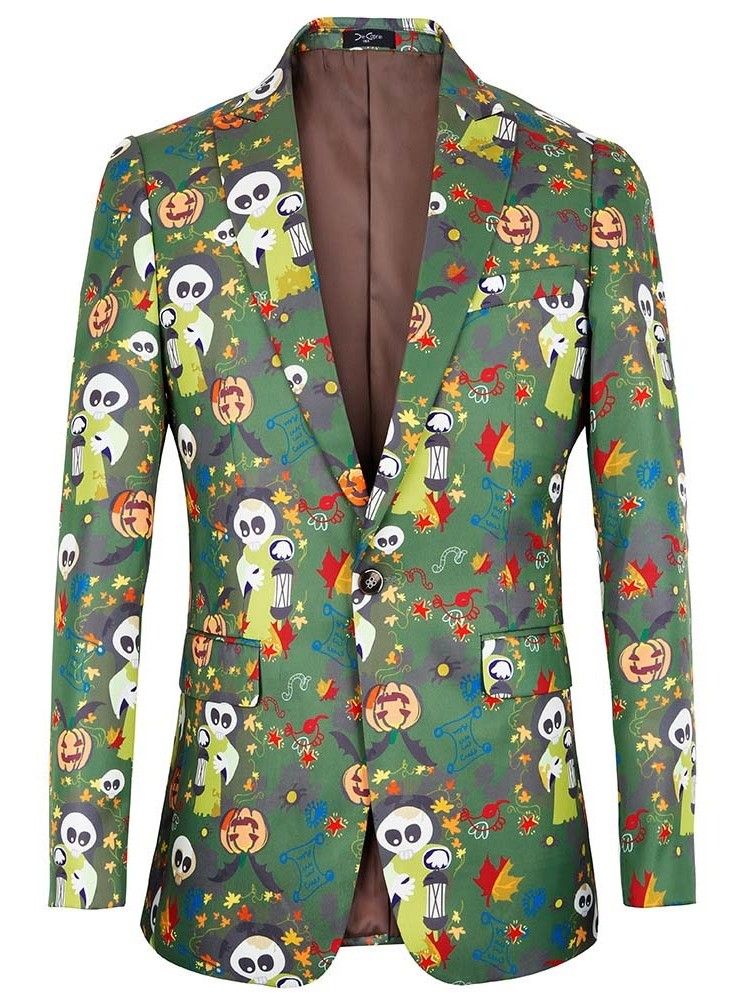 Cartoon Print Slim Christmas Blazers Til Mænd