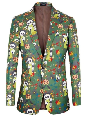 Cartoon Print Slim Christmas Blazers Til Mænd