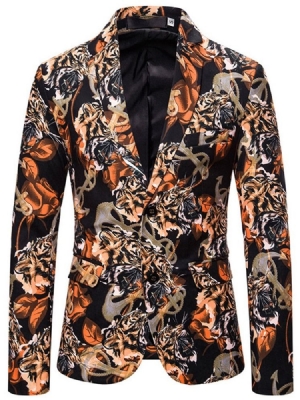 Color Block Notched Revers Print Blazer Til Mænd