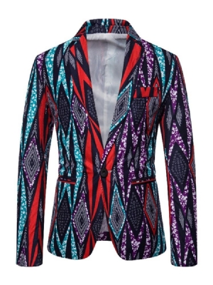 Color Block One Button Print Herre Fritids Blazer