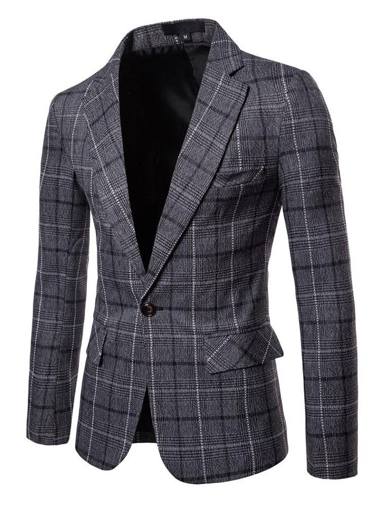 Ericdres Plaid One Button Straight Casual Blazer Til Mænd