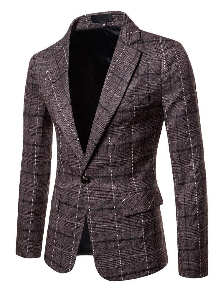 Ericdres Plaid One Button Straight Casual Blazer Til Mænd