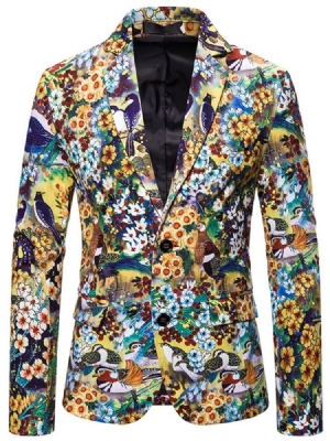 Fashion Notched Revers Floral Men's Leisure Blazers