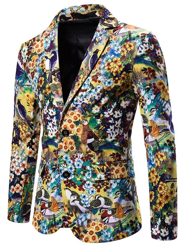 Fashion Notched Revers Floral Men's Leisure Blazers