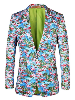 Flamingo Printed Color Block Slim Mens Blazer