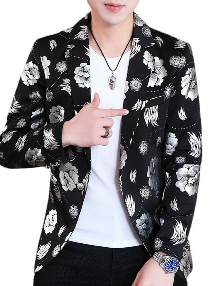 Floral Notched Revers Print Herre Fritids Blazer