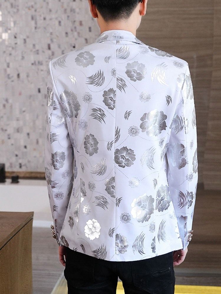 Floral Notched Revers Print Herre Fritids Blazer