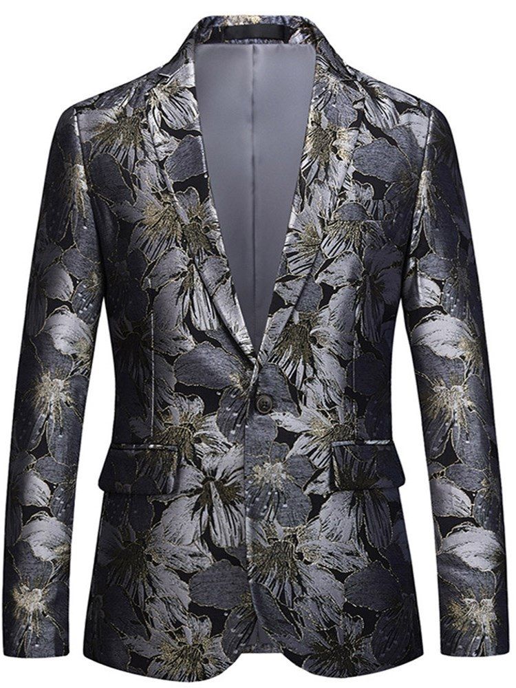 Floral Print Revers Straight One Button Herre Casual Blazer