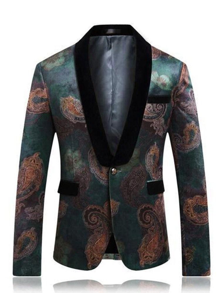 Floral Printed One Button Herre Casual Retro Revers Blazer