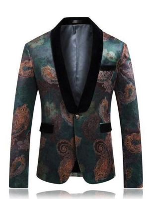 Floral Printed One Button Herre Casual Retro Revers Blazer