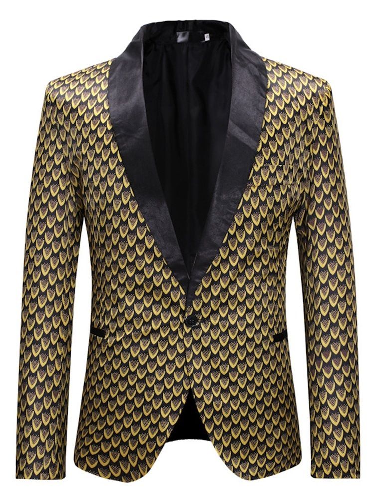 Golden Geometric Print Slim One Button Herre Blazer