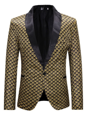 Golden Geometric Print Slim One Button Herre Blazer