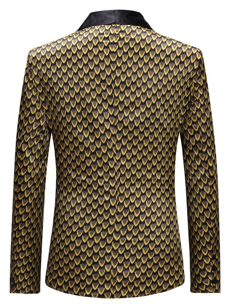 Golden Geometric Print Slim One Button Herre Blazer