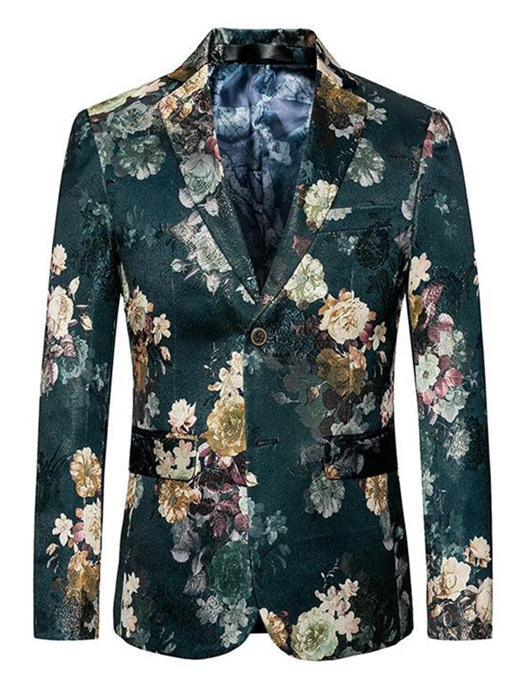 Grøn Floral Print Plus Size Herre Slim Fit Blazer