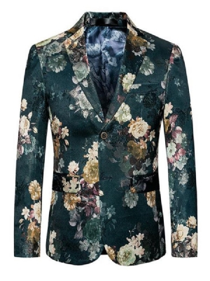 Grøn Floral Print Plus Size Herre Slim Fit Blazer