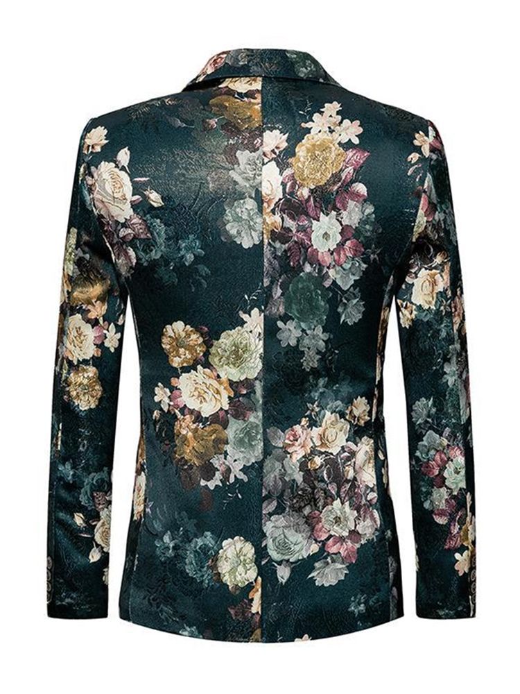 Grøn Floral Print Plus Size Herre Slim Fit Blazer