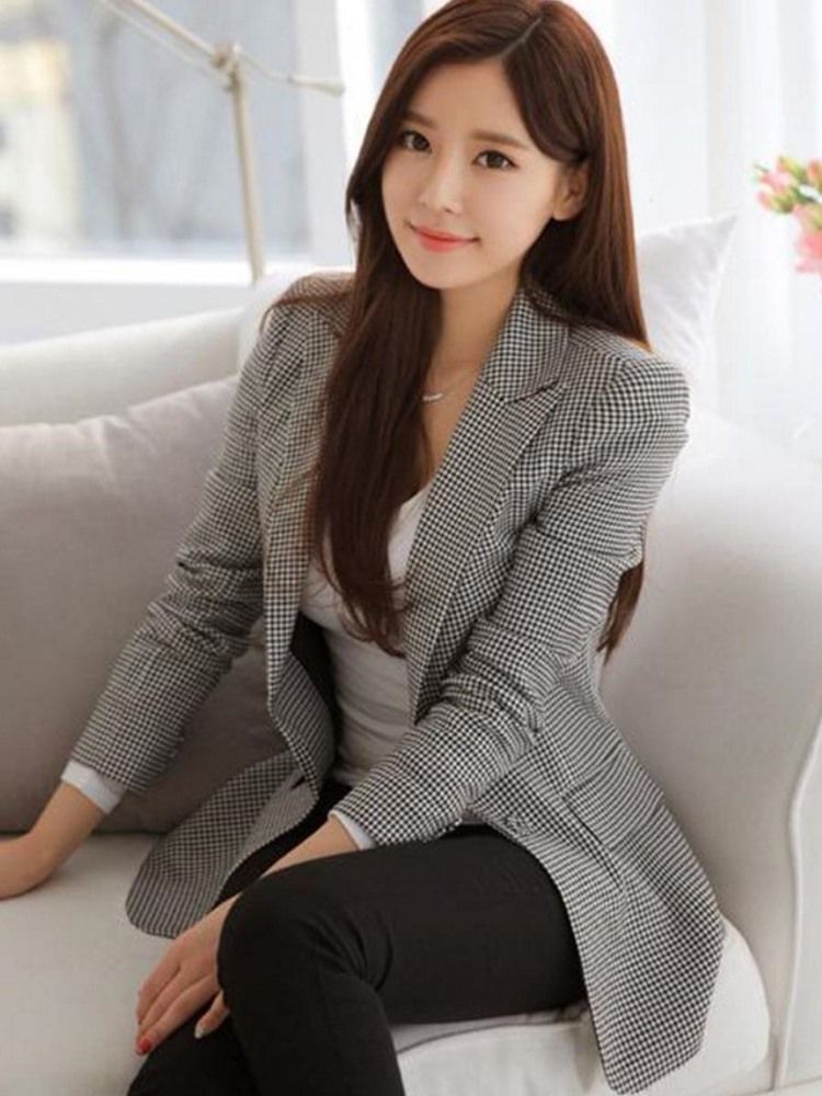 Houndstooth Blazer Womens Slim Houndstooth One Button Women's Blazer