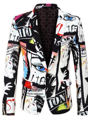 Letter Print One Button Herre Fritids Blazers