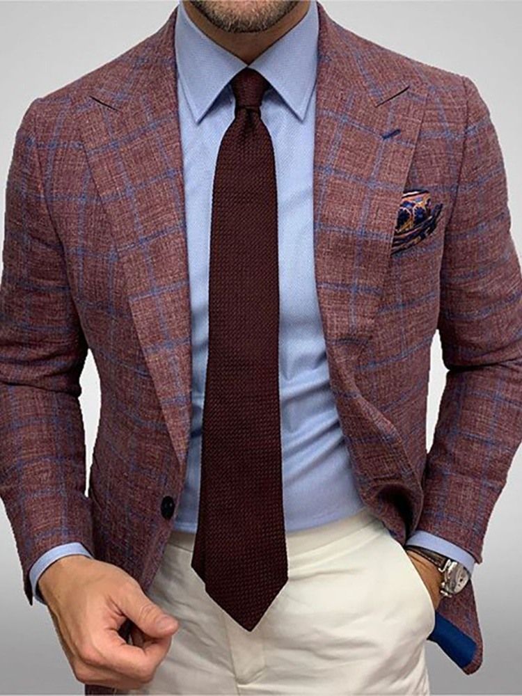 Mænds Frakke Plaid Notched Revers Formel Blazer