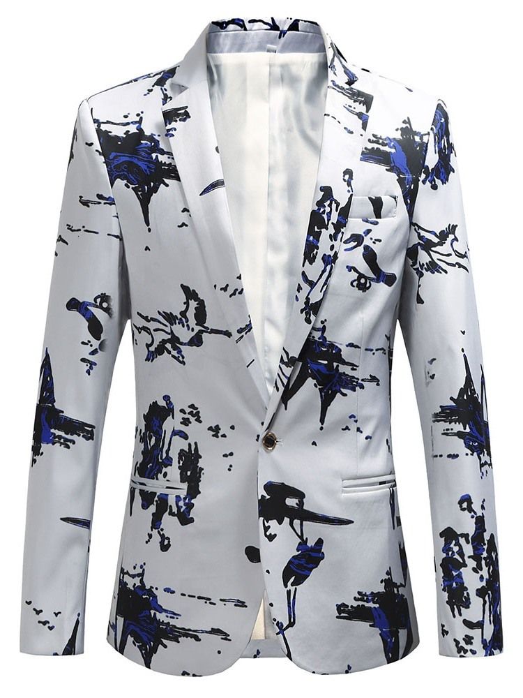 Notched Lapel Slim Print Herre Fritids Blazer