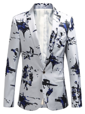 Notched Lapel Slim Print Herre Fritids Blazer