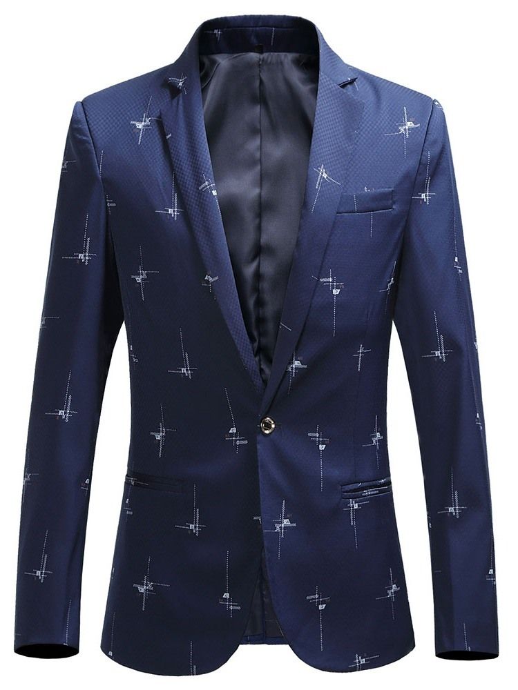 Notched Lapel Slim Print Herre Fritids Blazer