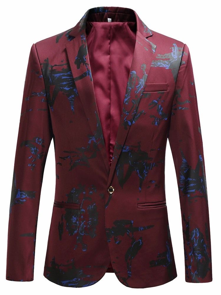 Notched Lapel Slim Print Herre Fritids Blazer