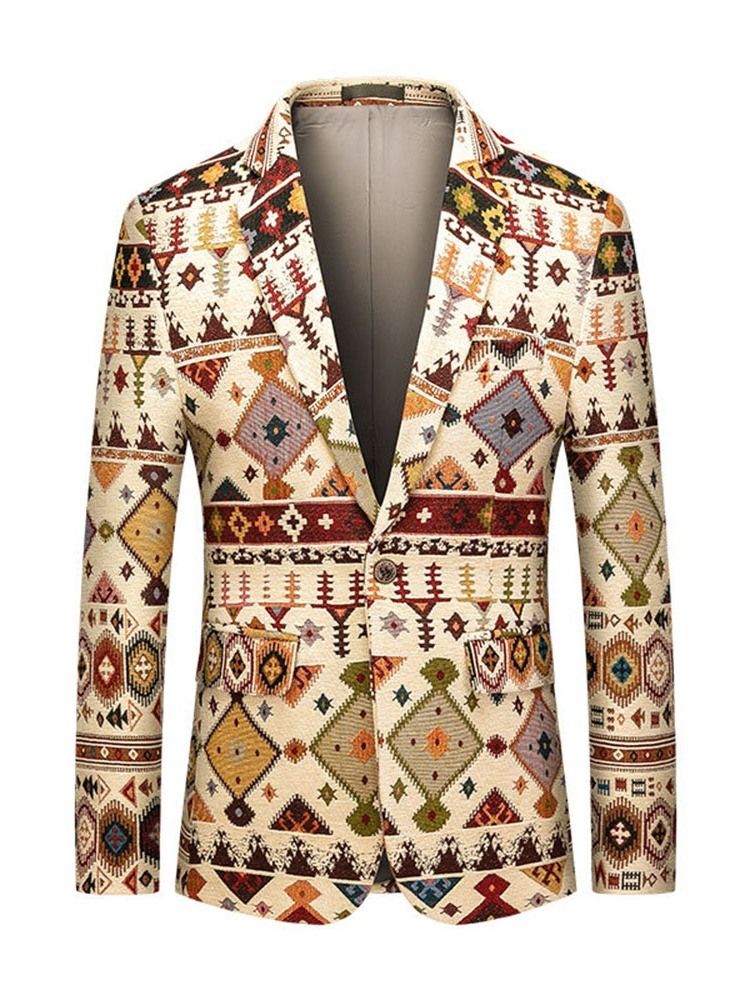 Notched Revers Print Color Block Herre Fritids Blazers