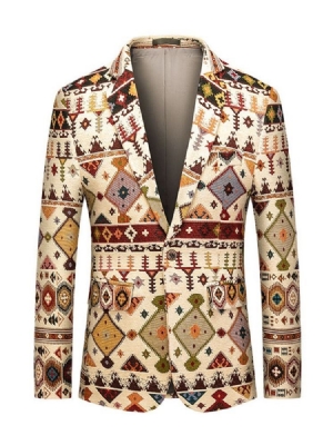 Notched Revers Print Color Block Herre Fritids Blazers