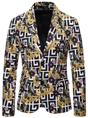 Notched Revers Print Floral Men's Blazer