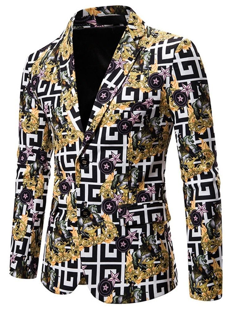 Notched Revers Print Floral Men's Blazer