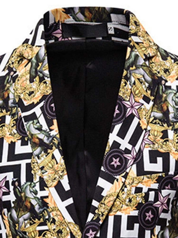 Notched Revers Print Floral Men's Blazer