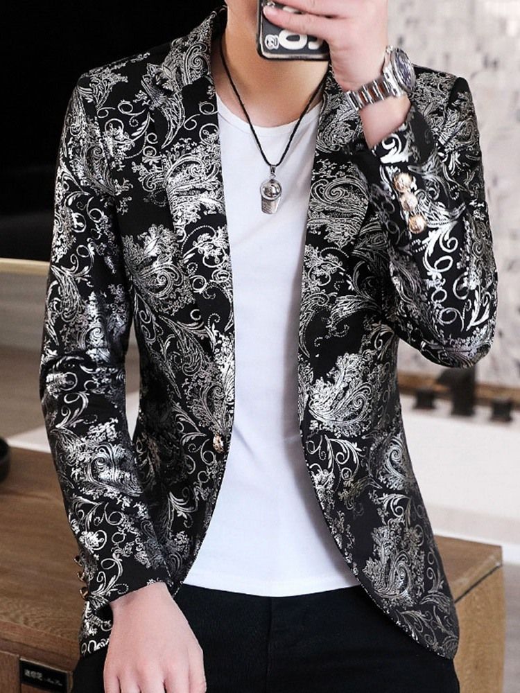 Notched Revers Print Floral Men's Leisure Blazer