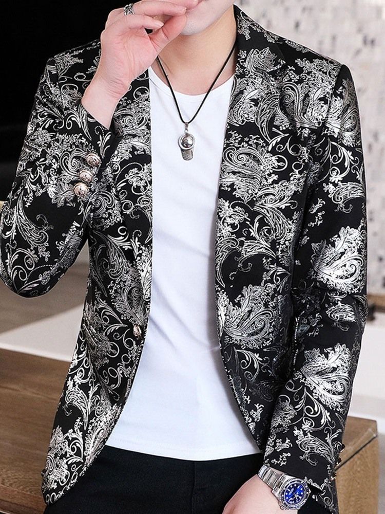 Notched Revers Print Floral Men's Leisure Blazer