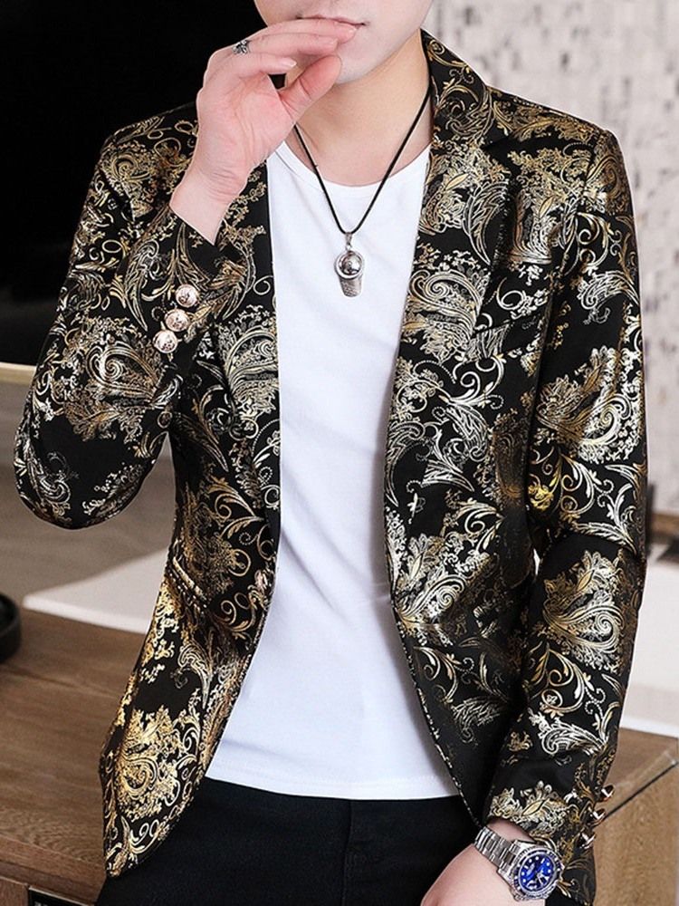 Notched Revers Print Floral Men's Leisure Blazer