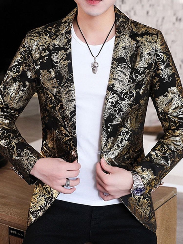 Notched Revers Print Floral Men's Leisure Blazer