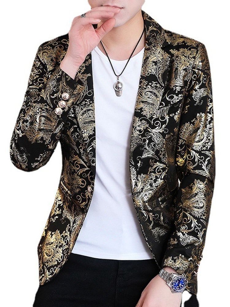 Notched Revers Print Floral Men's Leisure Blazer