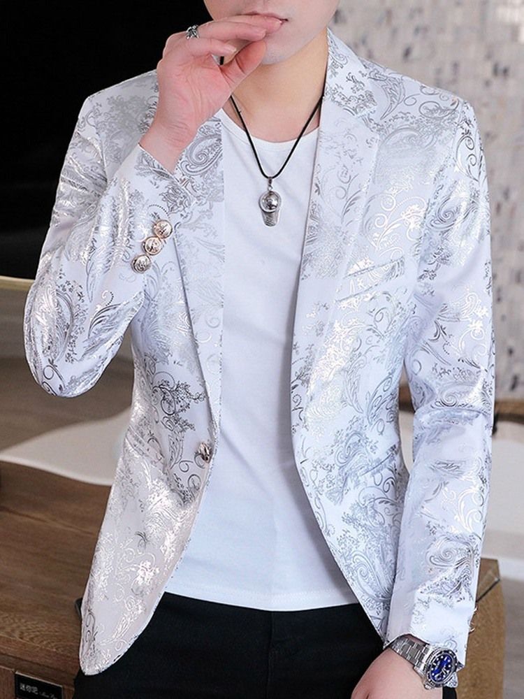 Notched Revers Print Floral Men's Leisure Blazer