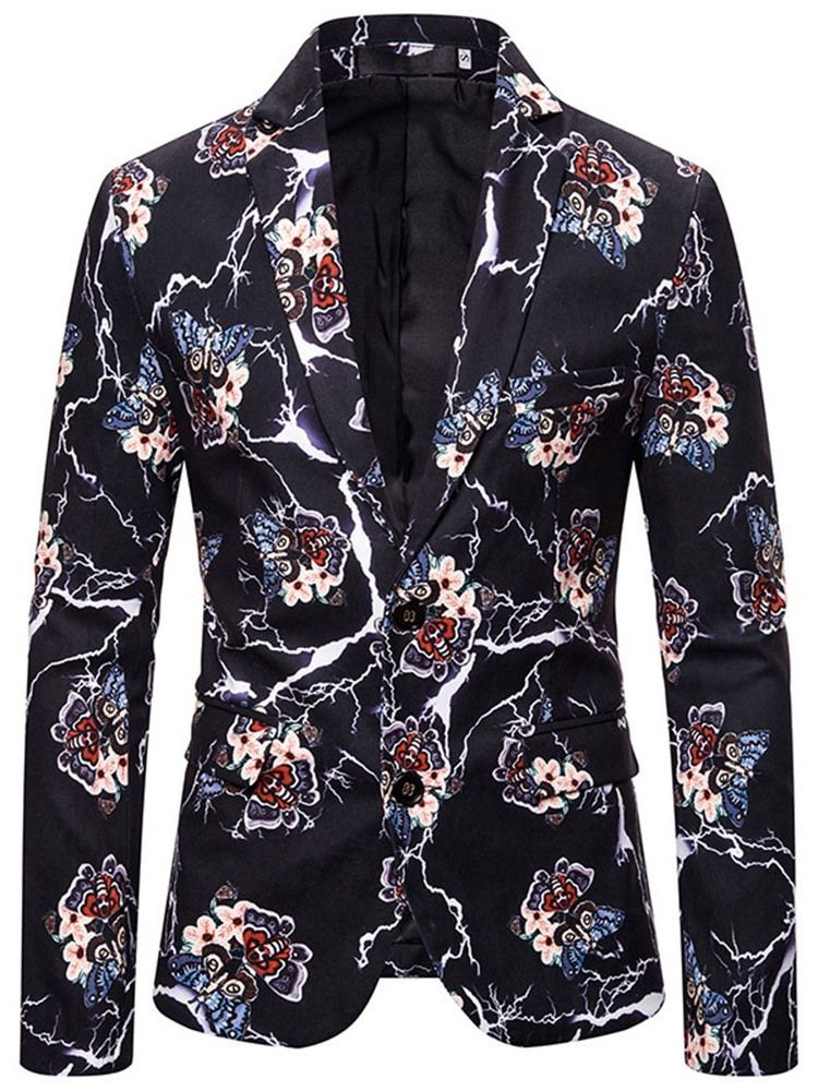 Notched Revers Print Herre Slim Leisure Blazer