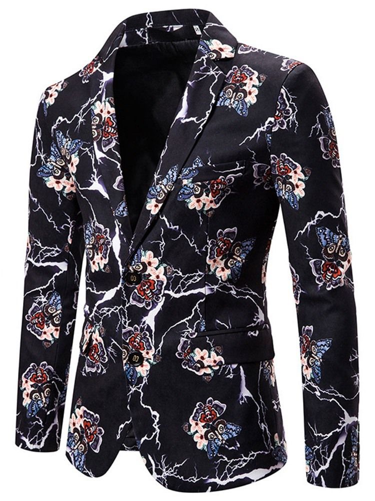 Notched Revers Print Herre Slim Leisure Blazer