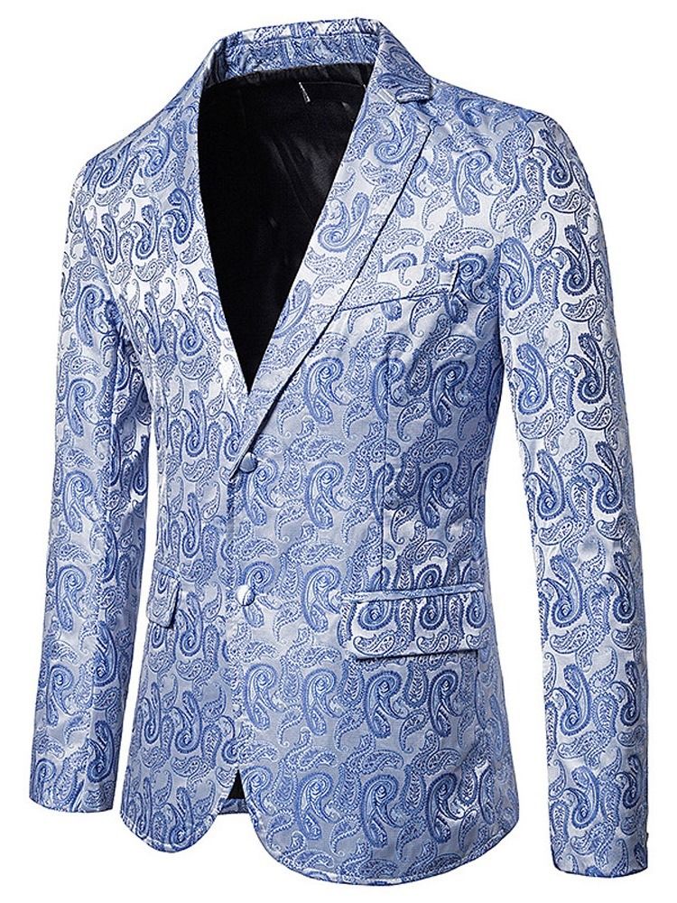 Notched Revers Print Single-breasted Men's Blazer Til Fritid