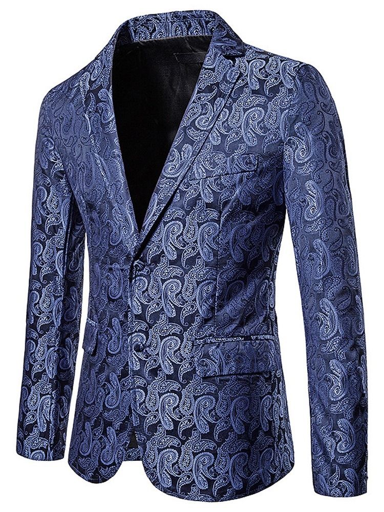 Notched Revers Print Single-breasted Men's Blazer Til Fritid