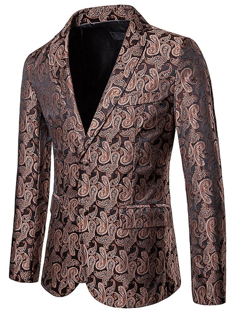 Notched Revers Print Single-breasted Men's Blazer Til Fritid